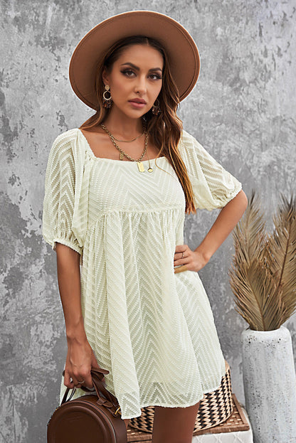 Apricot Square Neck Puff Sleeve Babydoll Mini Dress Apricot 100%Polyester Dresses/Mini Dresses by Fleurcouture | Fleurcouture