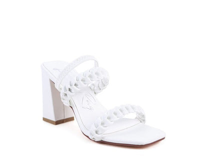 ARNIE BRAIDED BLOCK HEELED SLIDER SANDALS White 6 by Rag Company | Fleurcouture