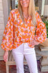 Ashley Balloon Sleeve Top Orange S by ClaudiaG Apparel | Fleurcouture