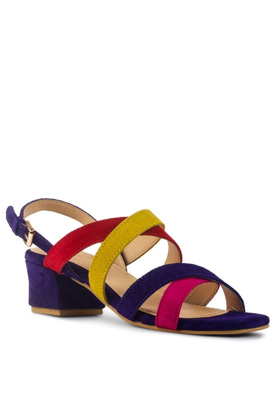 ASTRID MID HEELED BLOCK LEATHER SANDAL Multi color 8 by Rag Company | Fleurcouture