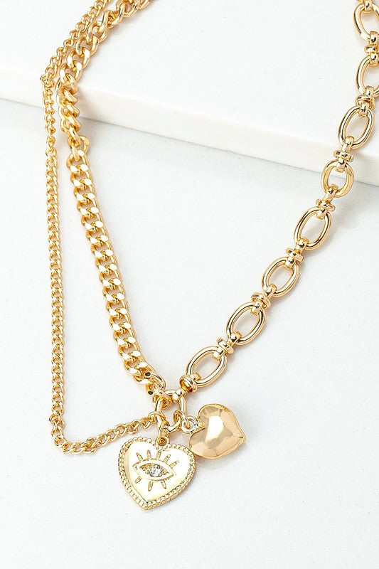 Asymmetric mix chain with heart pendant necklace Gold one size by LA3accessories | Fleurcouture