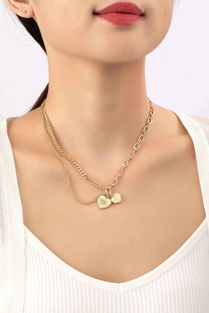 Asymmetric mix chain with heart pendant necklace Gold one size by LA3accessories | Fleurcouture