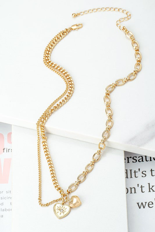 Asymmetric mix chain with heart pendant necklace Gold one size by LA3accessories | Fleurcouture