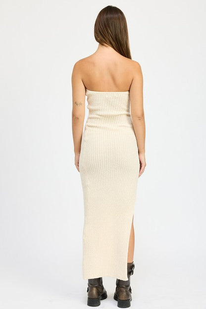 ASYMMETRICAL RIBBED MAXI TUBE DRESS by Emory Park | Fleurcouture