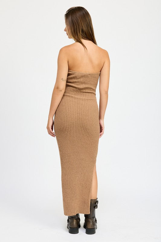 ASYMMETRICAL RIBBED MAXI TUBE DRESS by Emory Park | Fleurcouture