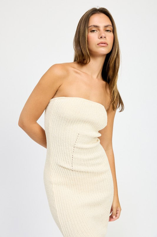 ASYMMETRICAL RIBBED MAXI TUBE DRESS by Emory Park | Fleurcouture