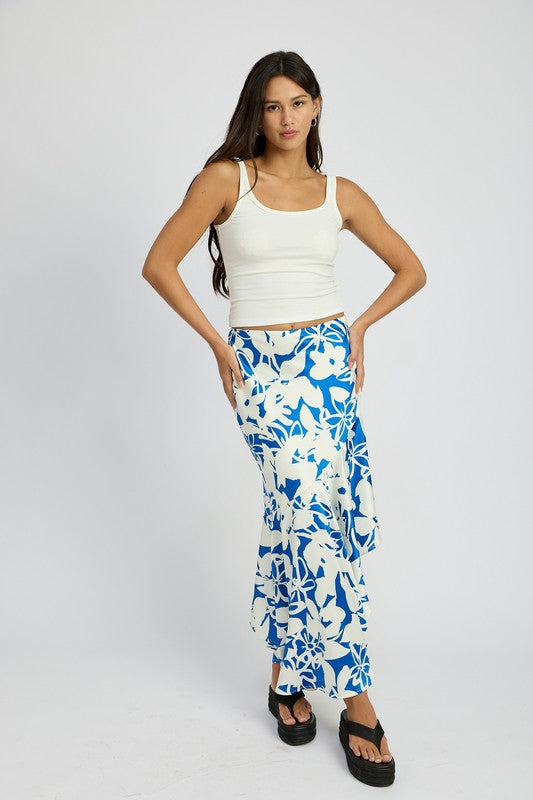 ASYMMETRICAL RUFFLE HEM SKIRT BLUE WHITE by Emory Park | Fleurcouture