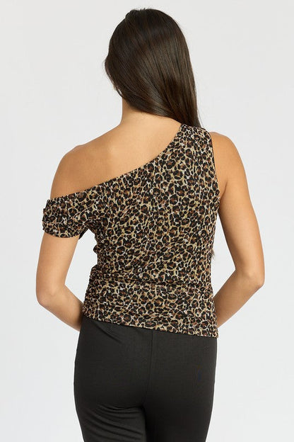ASYMMETRICAL SHOULDER TOP DARK LEOPARD by Emory Park | Fleurcouture
