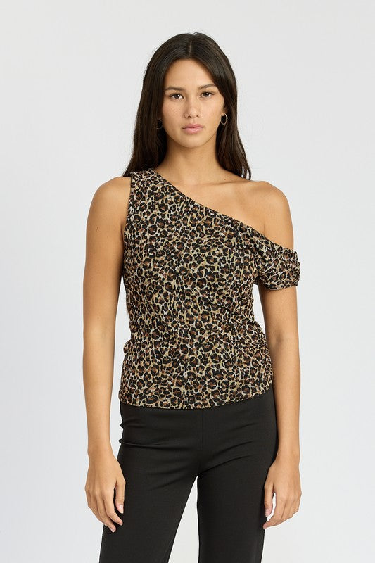 ASYMMETRICAL SHOULDER TOP DARK LEOPARD S by Emory Park | Fleurcouture