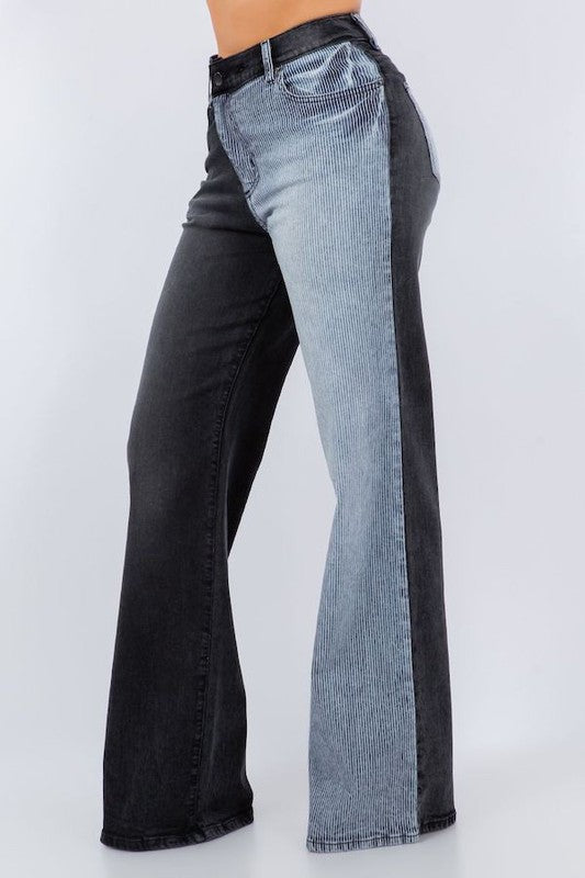 Asymmetrical Wide leg Jean in Black Black by GJG Denim | Fleurcouture