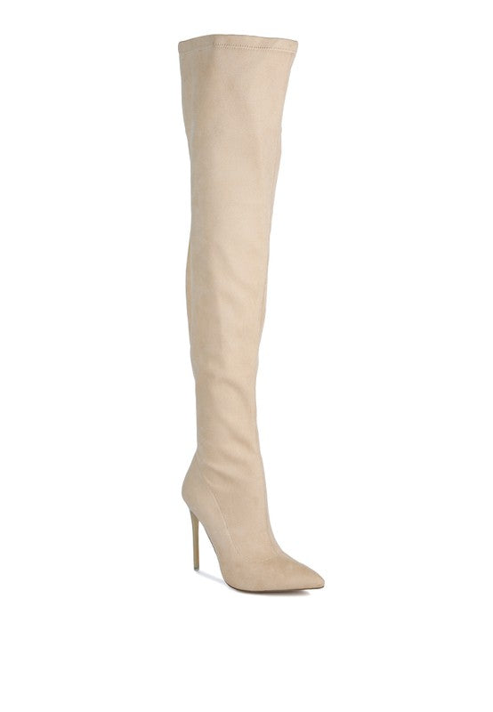 Atelier Stretch Faux Suede Stiletto Long Boots BEIGE 5 by Rag Company | Fleurcouture