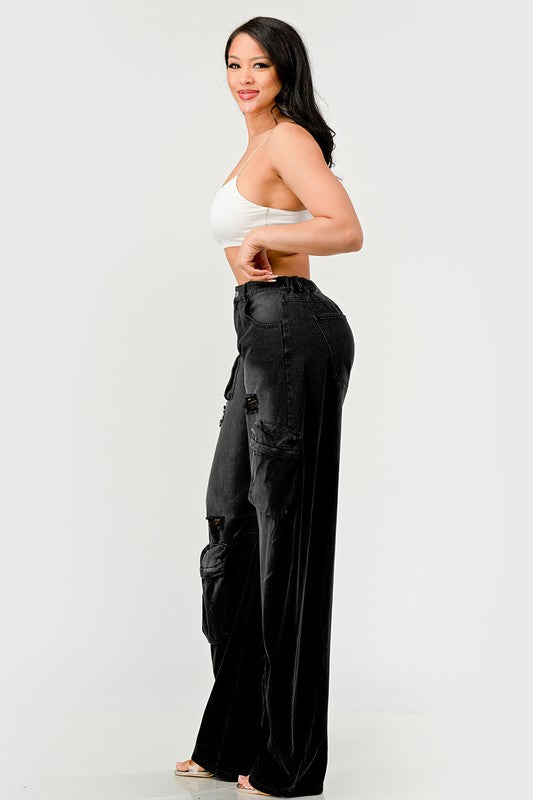 Athina Black washed out cargo pants BLACK by Athina | Fleurcouture