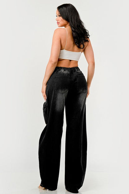 Athina Black washed out cargo pants BLACK by Athina | Fleurcouture