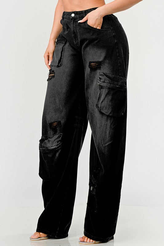 Athina Black washed out cargo pants BLACK by Athina | Fleurcouture