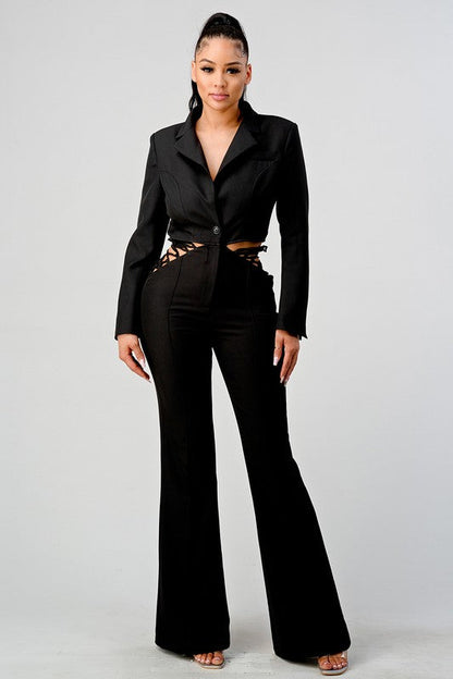 ATHINA BUSINESS CASUAL BLAZER AND PANTS SET BLACK by Athina | Fleurcouture