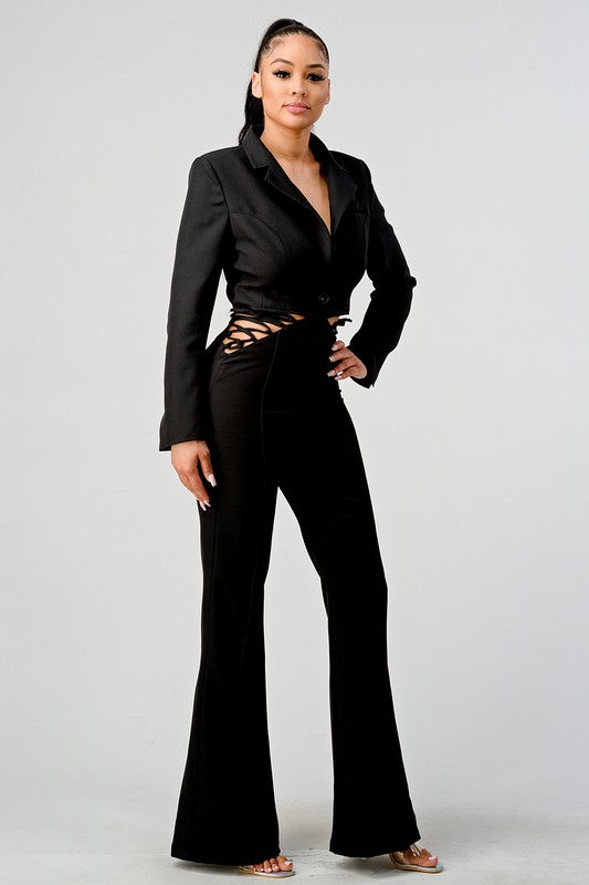 ATHINA BUSINESS CASUAL BLAZER AND PANTS SET BLACK by Athina | Fleurcouture