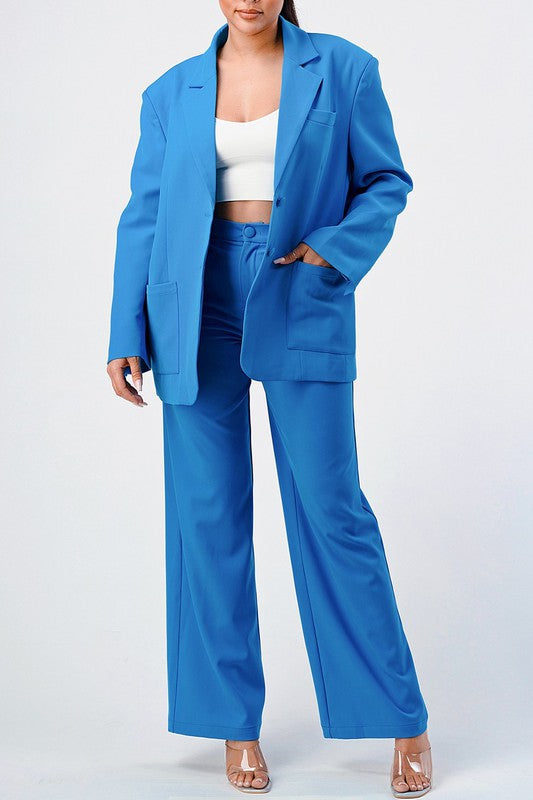 ATHINA CASUAL LOOSE FIT BLAZER AND PANTS BLUE S by Athina | Fleurcouture