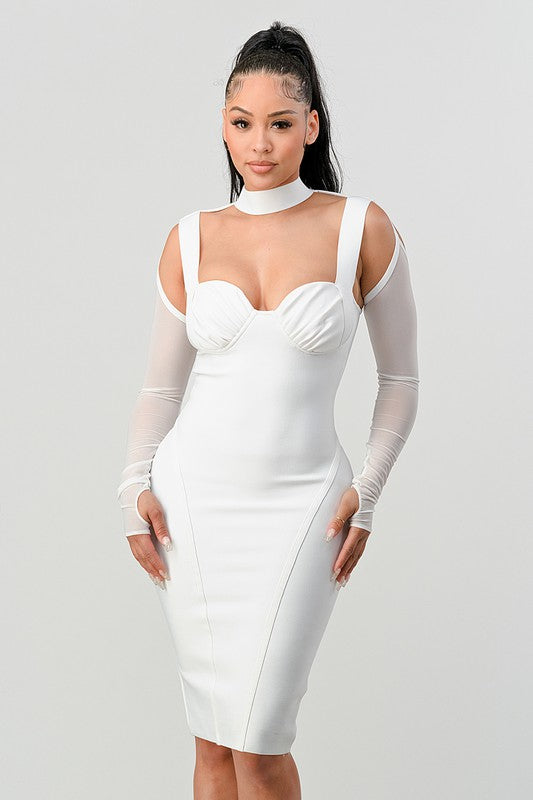 ATHINA Chic Contour Cold-Shoulder Midi Dress WHITE by Athina | Fleurcouture