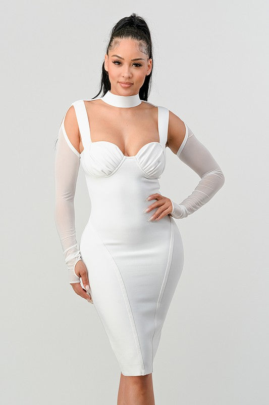 ATHINA Chic Contour Cold-Shoulder Midi Dress WHITE by Athina | Fleurcouture