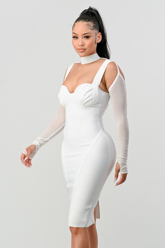 ATHINA Chic Contour Cold-Shoulder Midi Dress WHITE by Athina | Fleurcouture