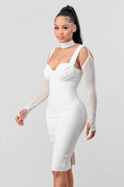 ATHINA Chic Contour Cold-Shoulder Midi Dress WHITE by Athina | Fleurcouture