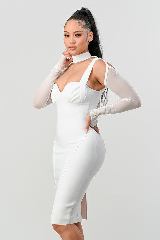 ATHINA Chic Contour Cold-Shoulder Midi Dress WHITE by Athina | Fleurcouture