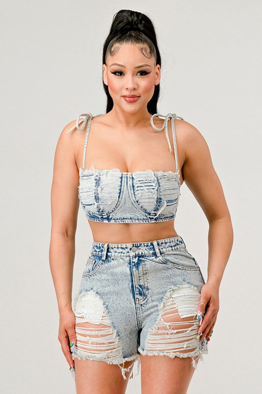 ATHINA No strings attached distressed denim set DENIM by Athina | Fleurcouture