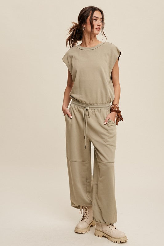 Athleisure French Terry Loose Jogger Jumpsuit by Listicle | Fleurcouture