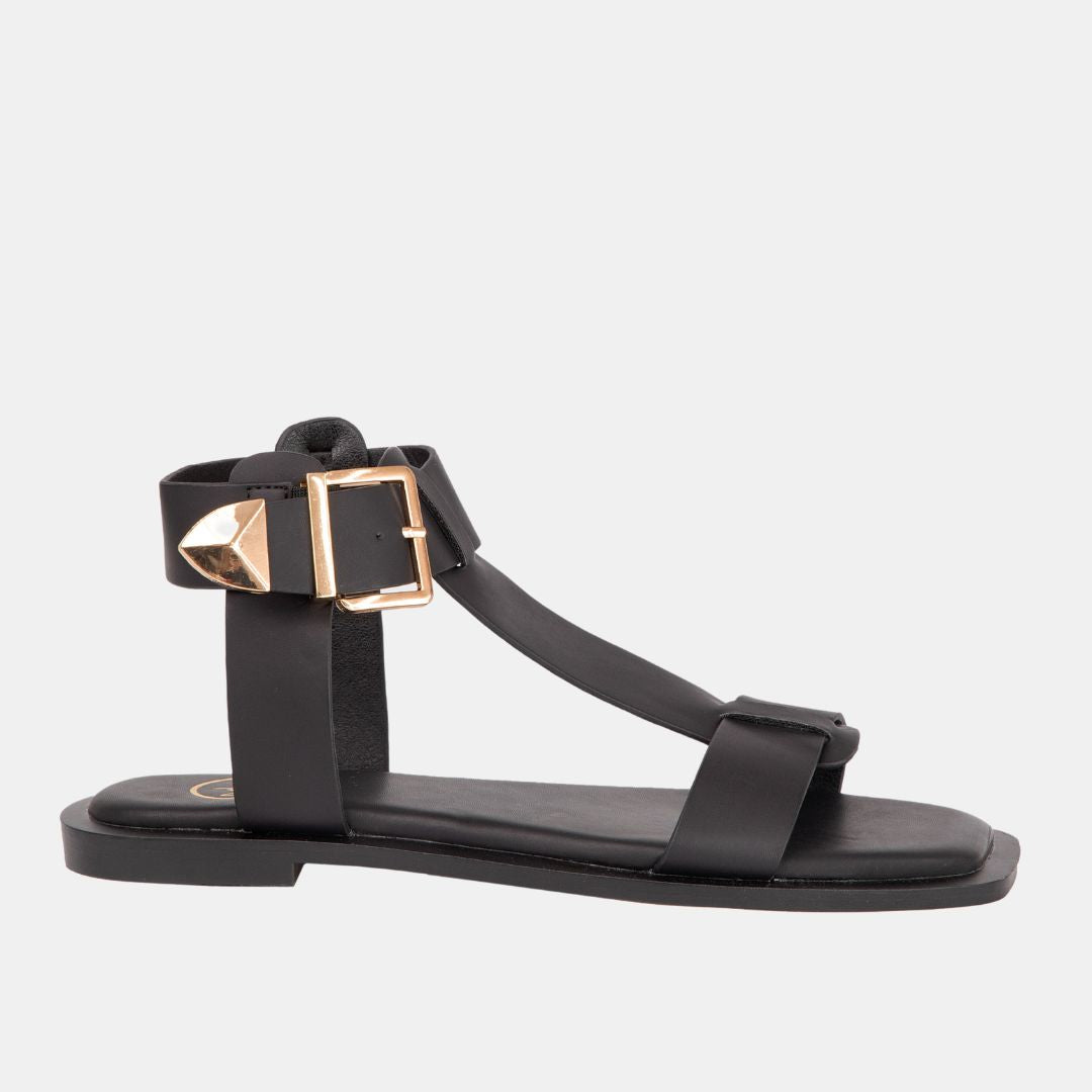 Ava Ankle Buckle Sandal 5 Black FLATS by MODAPASSO | Fleurcouture