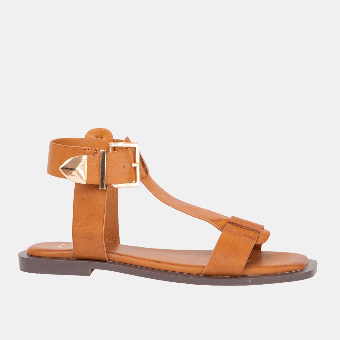 Ava Ankle Buckle Sandal 5 Tan FLATS by MODAPASSO | Fleurcouture