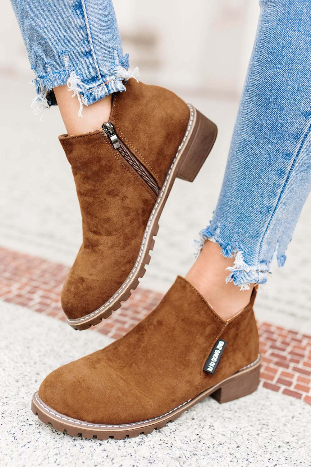 Brown Faux Suede Side Zip Ankle Boots