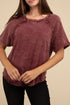 Back Patch Crinkle Washed Raglan Sleeve T-Shirt CABERNET S by ZENANA | Fleurcouture