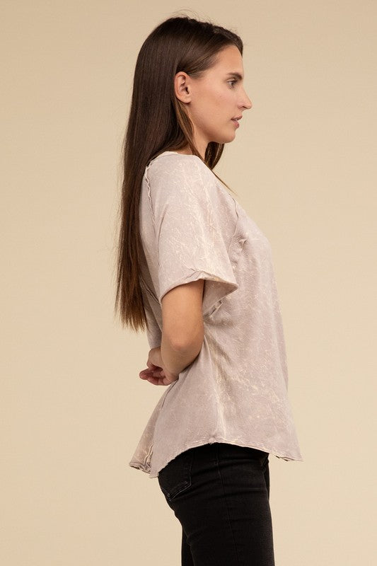 Back Patch Crinkle Washed Raglan Sleeve T-Shirt by ZENANA | Fleurcouture