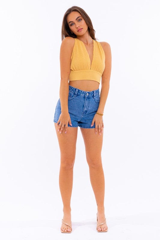 Back Tie Crop Top YELLOW Tops by LE LIS | Fleurcouture