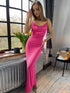 Backless Cowl Neck Sleeveless Cami Dress Hot Pink S Women&