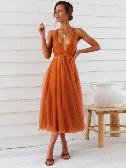 Backless Crisscross Sleeveless Midi Dress Terracotta S Women&