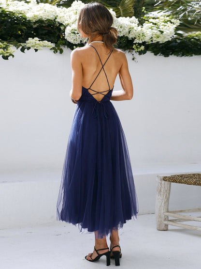 Backless Crisscross Sleeveless Midi Dress Women&