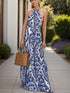 Backless Printed Sleeveless Dress Royal Blue S Women&