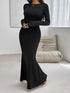 Backless Round Neck Long Sleeve Maxi Dress Black S Women&