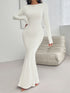 Backless Round Neck Long Sleeve Maxi Dress Ivory S Women&