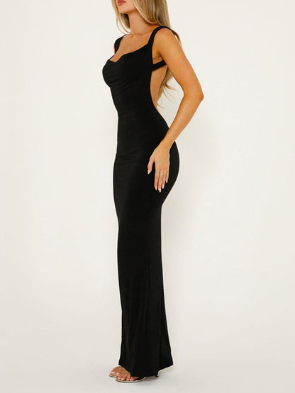 Backless Wide Strap Maxi Dress Women&