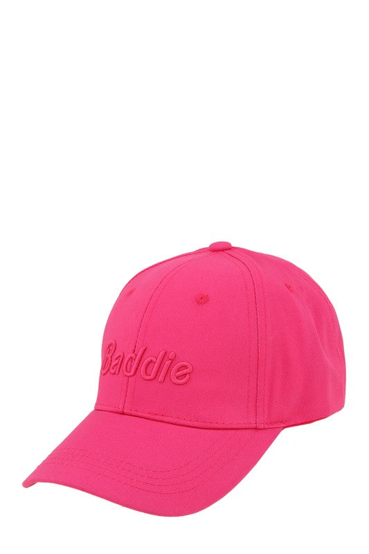 BADDIE Embroidery Cotton Cap HOT PINK OS by ICCO ACCESSORIES | Fleurcouture