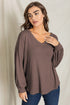 Balloon Sleeve V Neck Top brown 1X by EG fashion | Fleurcouture