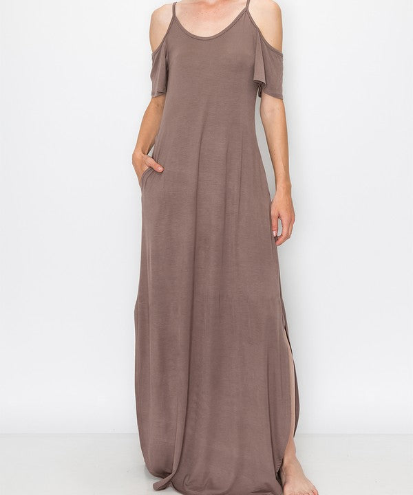 BAMBOO COLD SHOULDER MAXI DRESS by Fabina | Fleurcouture