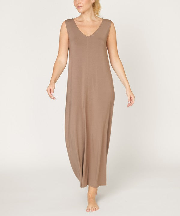 BAMBOO REVERSIBLE SUMMER DRESS MOCHA S by Fabina | Fleurcouture