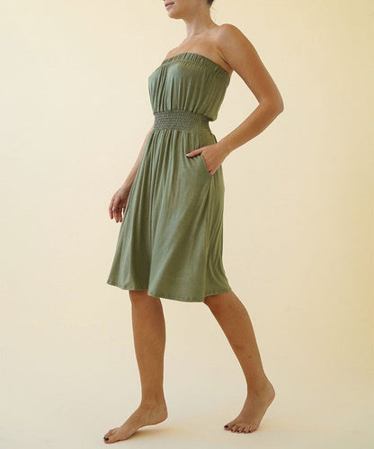 BAMBOO TUBE DRESS KNEE LENGTH OLIVE S by Fabina | Fleurcouture