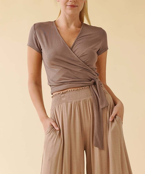 BAMBOO WRAP CROP CAM SLV MOCHA S by Fabina | Fleurcouture