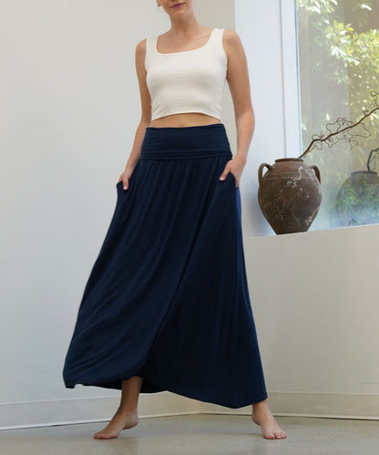 BAMBOO YOGA MAXI SKIRT NAVY S by Fabina | Fleurcouture