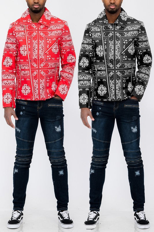 BANDANA PRINT FAUX LEATHER JACKET Men&