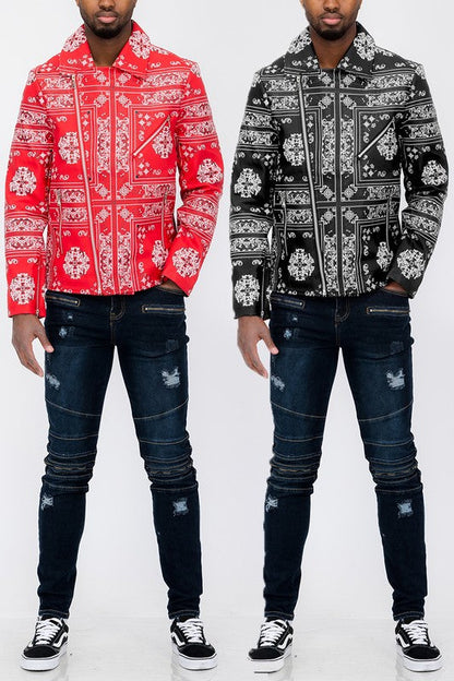 BANDANA PRINT VEGAN LEATHER JACKET Men&